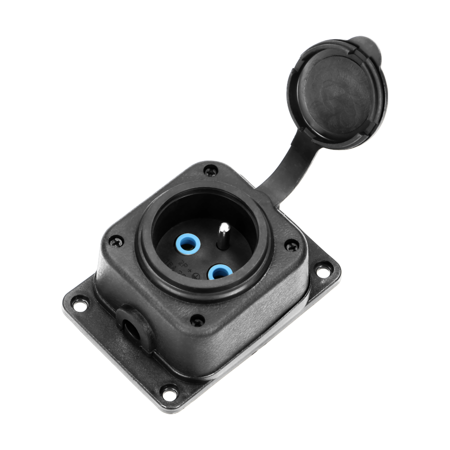 Heavy-duty extension socket, rubber, IP44, 1 socket, flame-resistant casing