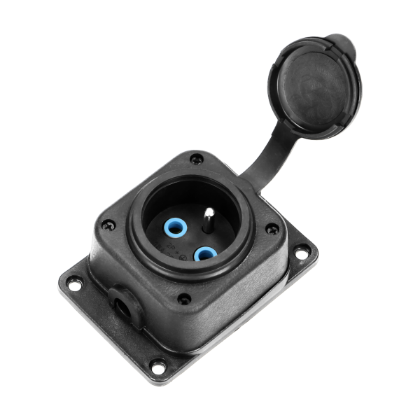 Heavy-duty extension socket, rubber, IP44, 1 socket, flame-resistant casing