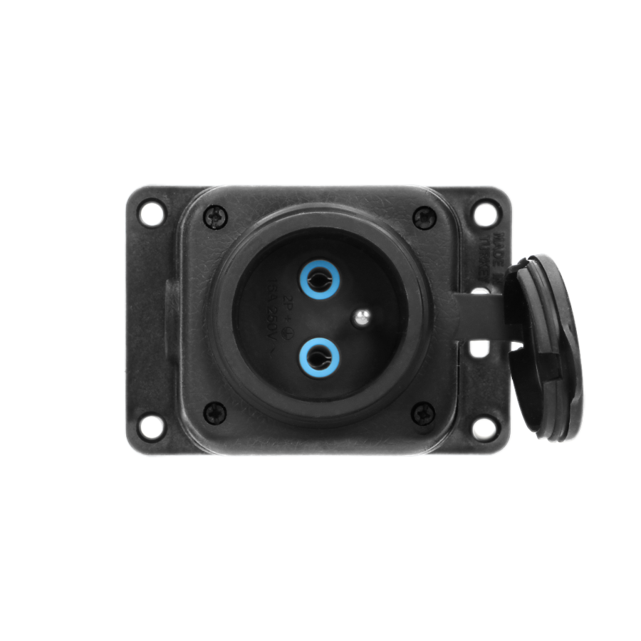 Heavy-duty extension socket, rubber, IP44, 1 socket, flame-resistant casing