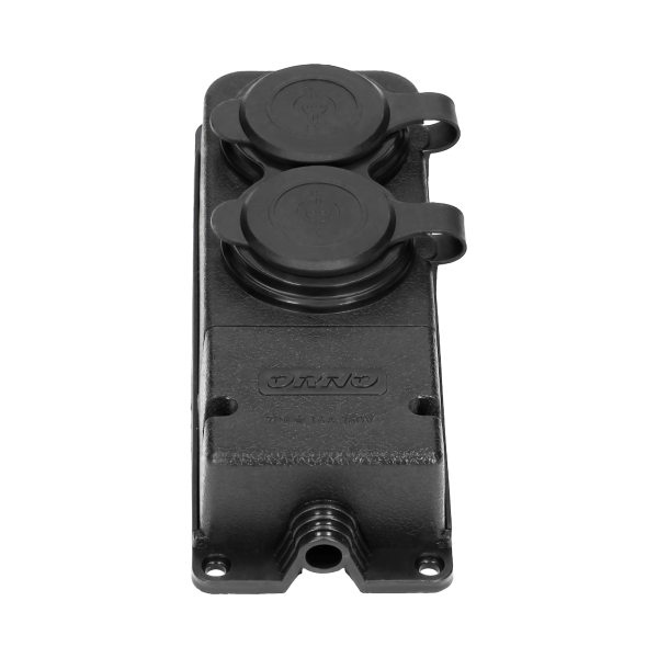 Heavy-duty extension socket, rubber, IP44, 2 sockets, flame-resistant casing