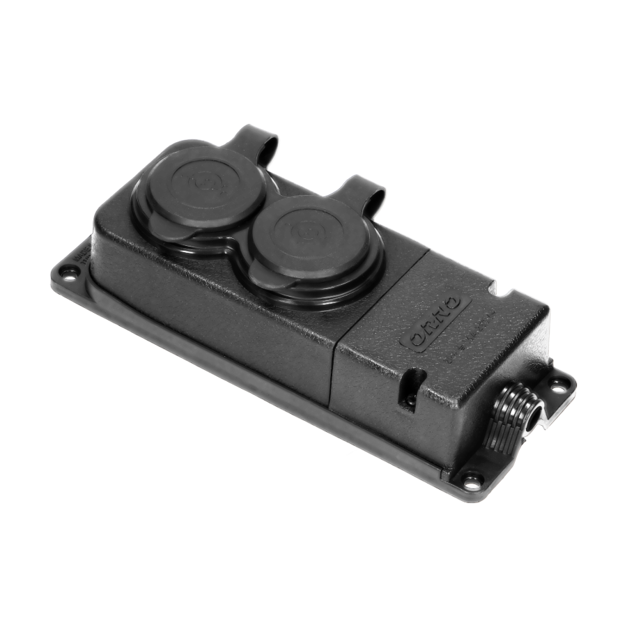 Heavy-duty extension socket, rubber, IP44, 2 sockets, flame-resistant casing