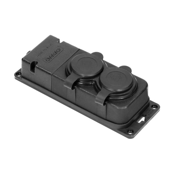 Heavy-duty extension socket, rubber, IP44, 2 sockets, flame-resistant casing