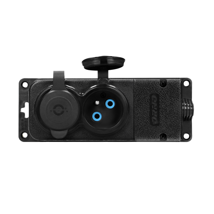 Heavy-duty extension socket, rubber, IP44, 2 sockets, flame-resistant casing