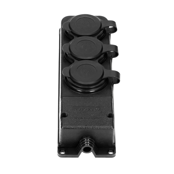 Heavy-duty extension socket, rubber, IP44, 3 sockets, flame-resistant casing