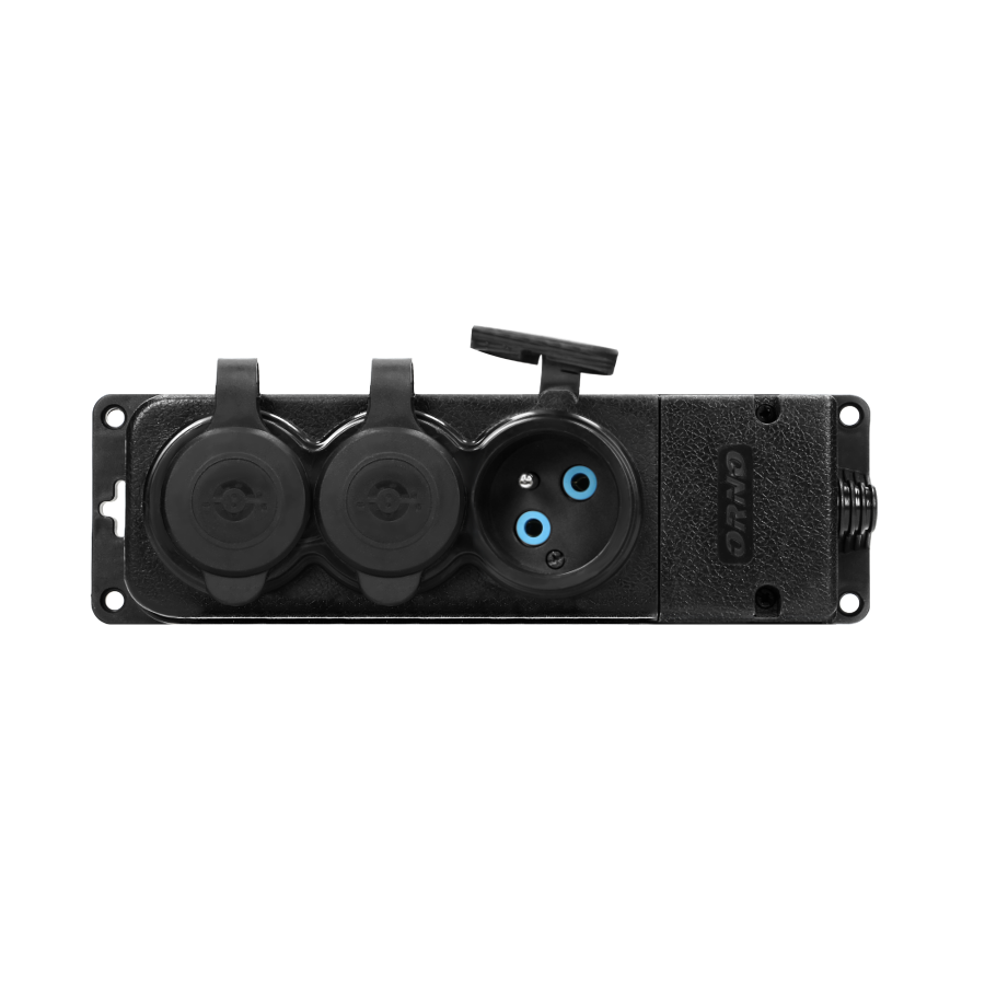 Heavy-duty extension socket, rubber, IP44, 3 sockets, flame-resistant casing