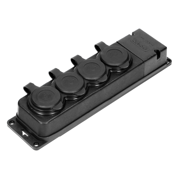 Heavy-duty extension socket, rubber, IP44, 4 sockets, flame-resistant casing