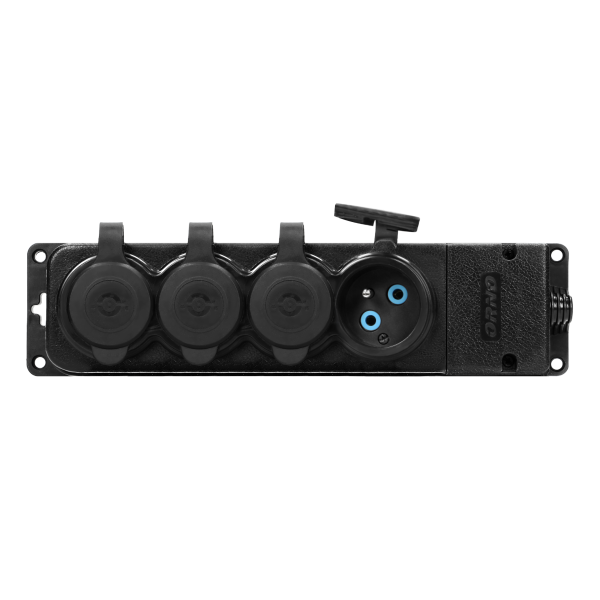 Heavy-duty extension socket, rubber, IP44, 4 sockets, flame-resistant casing