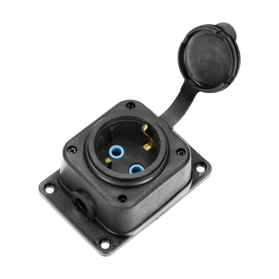 Heavy-duty extension socket, rubber, IP44, 1 schuko socket, flame-resistant casing