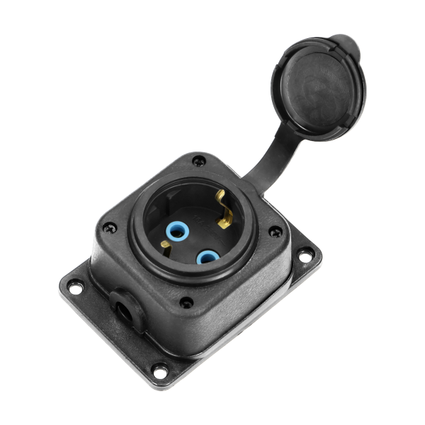 Heavy-duty extension socket, rubber, IP44, 1 schuko socket, flame-resistant casing