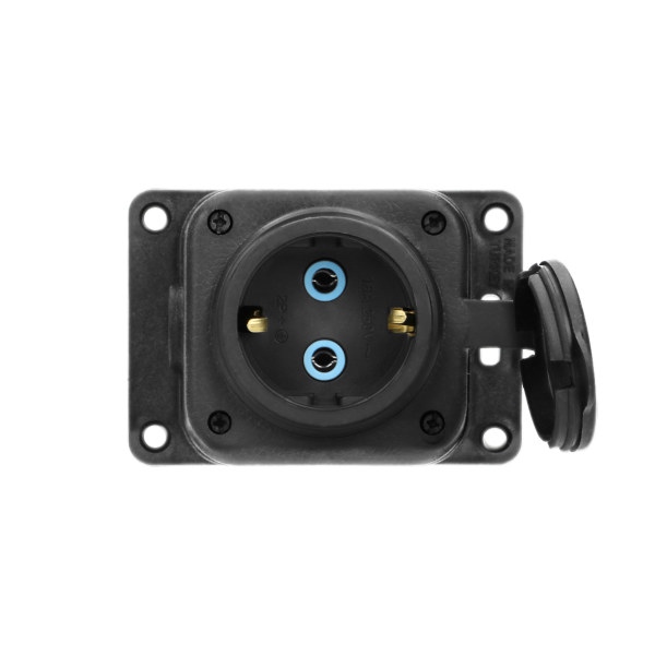 Heavy-duty extension socket, rubber, IP44, 1 schuko socket, flame-resistant casing