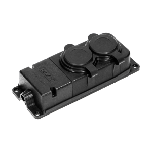 Heavy-duty extension socket, rubber, IP44, 2 schuko sockets, flame-resistant casing