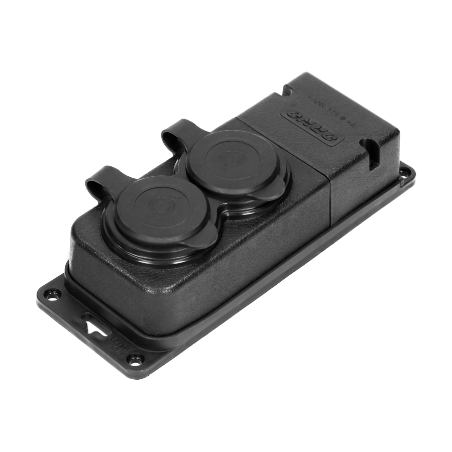 Heavy-duty extension socket, rubber, IP44, 2 schuko sockets, flame-resistant casing