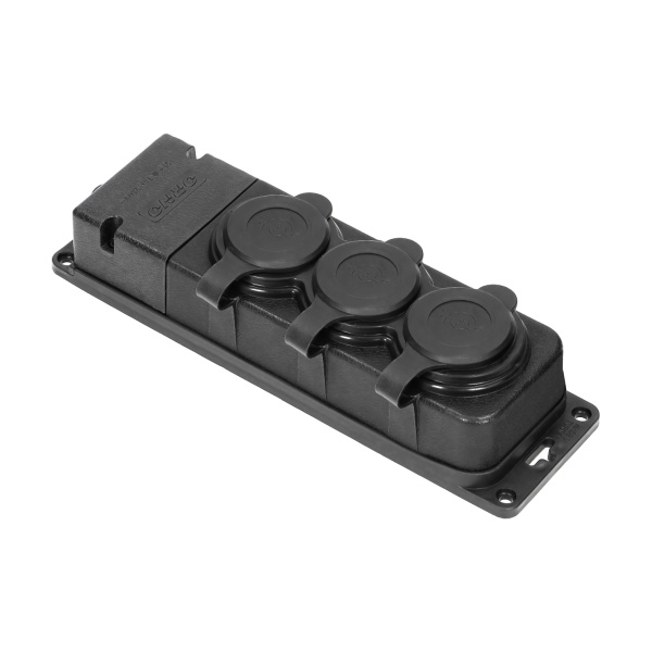 Heavy-duty extension socket, rubber, IP44, 3 schuko sockets, flame-resistant casing