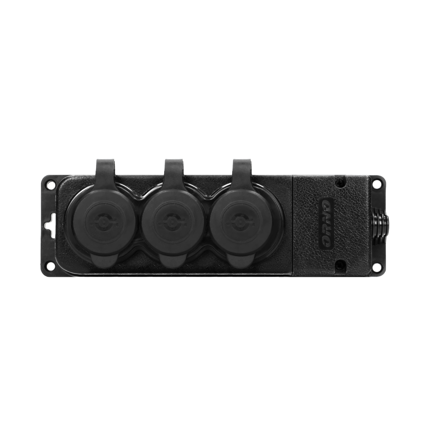 Heavy-duty extension socket, rubber, IP44, 3 schuko sockets, flame-resistant casing
