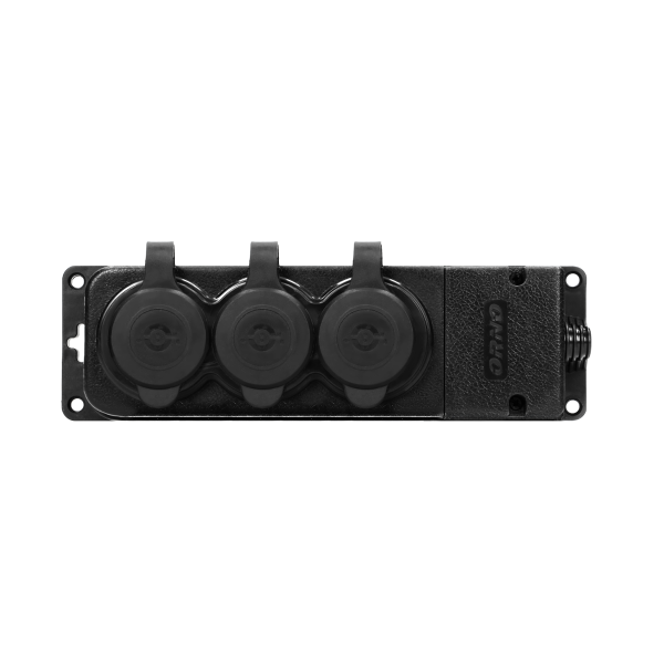 Heavy-duty extension socket, rubber, IP44, 3 schuko sockets, flame-resistant casing