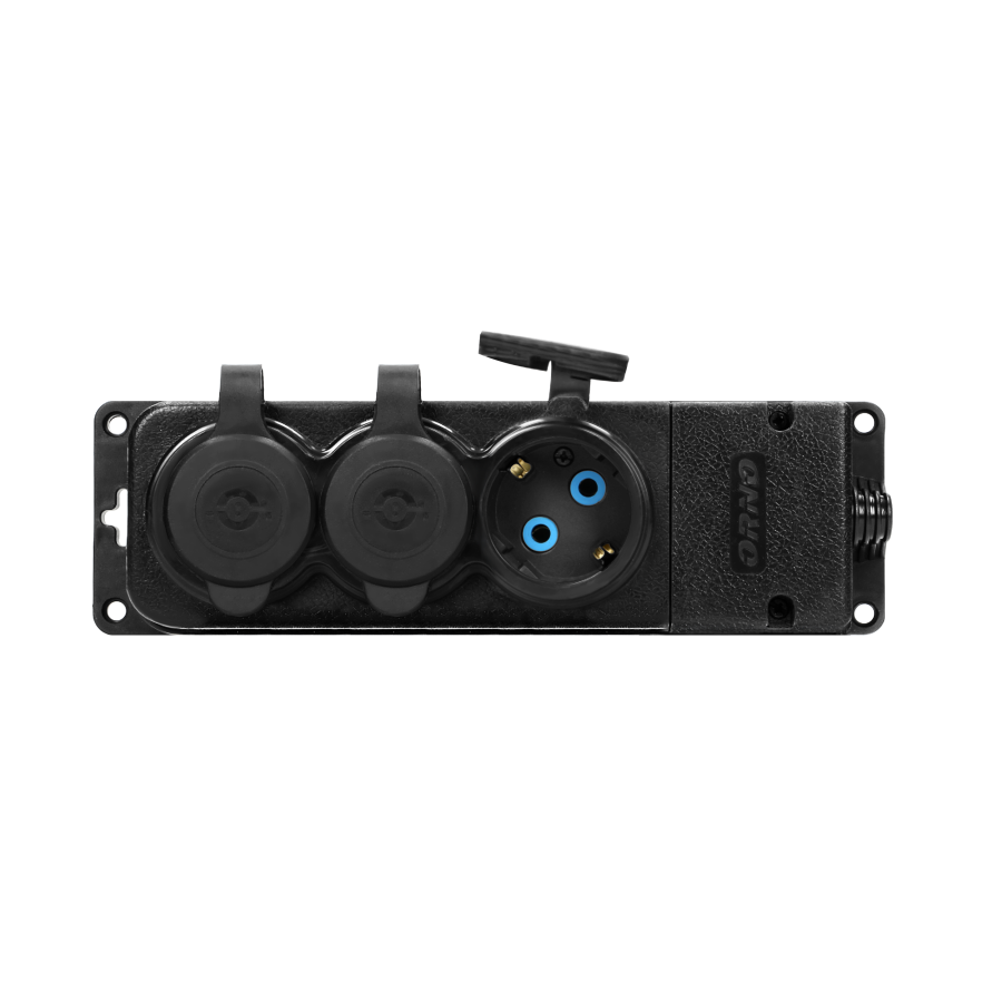 Heavy-duty extension socket, rubber, IP44, 3 schuko sockets, flame-resistant casing