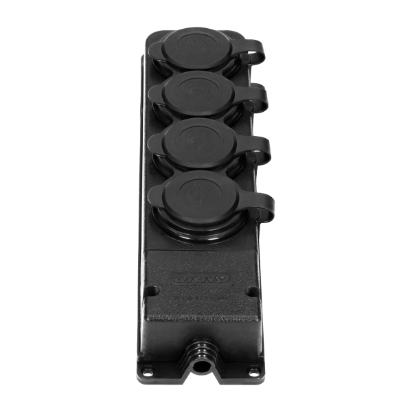 Heavy-duty extension socket, rubber, IP44, 4 schuko sockets, flame-resistant casing