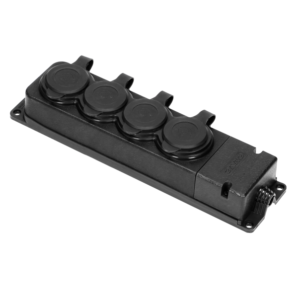 Heavy-duty extension socket, rubber, IP44, 4 schuko sockets, flame-resistant casing