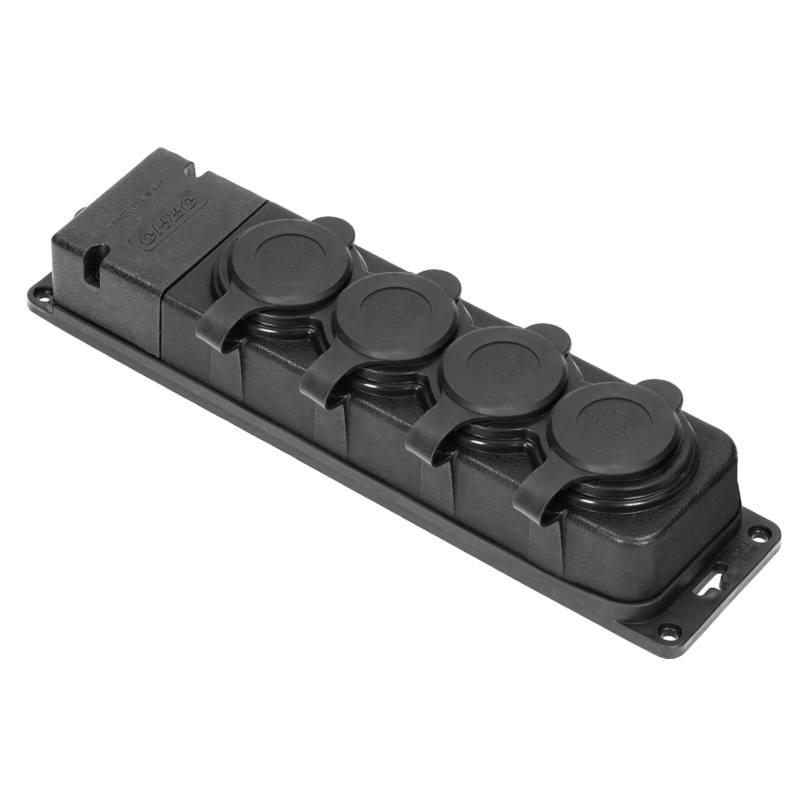 Heavy-duty extension socket, rubber, IP44, 4 schuko sockets, flame-resistant casing