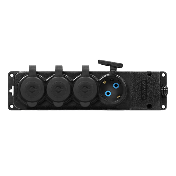 Heavy-duty extension socket, rubber, IP44, 4 schuko sockets, flame-resistant casing