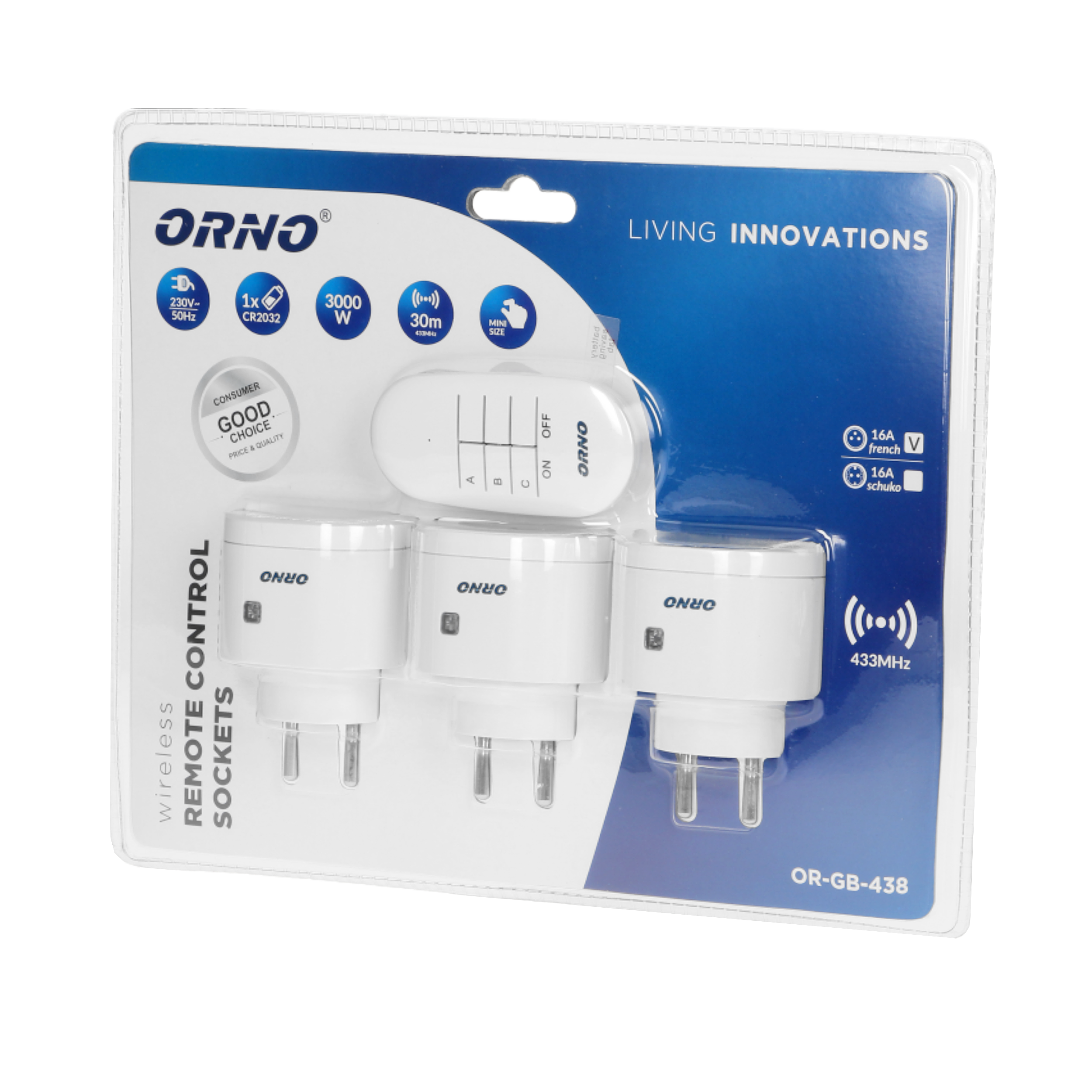 Orno - Lot de 3 mini prises pilotables en radio avec télécommande 6 boutons  - Orno - Prises programmables - Rue du Commerce